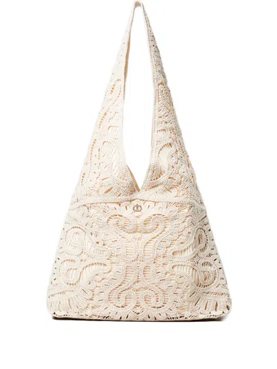 Twinset Ventotene Crochet Shoulder Bag In Neutral