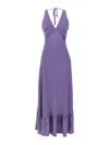 Twinset Twin-set Deep V-neck Maxi Dress With Flounced Hem In Purple