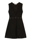 Twinset Twin-set Sleeveless Mini Dress With Deep V-neckline And Decorative Studs In Black