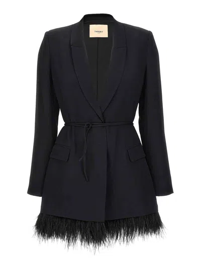 Twinset Feather Blazer Dress In Black