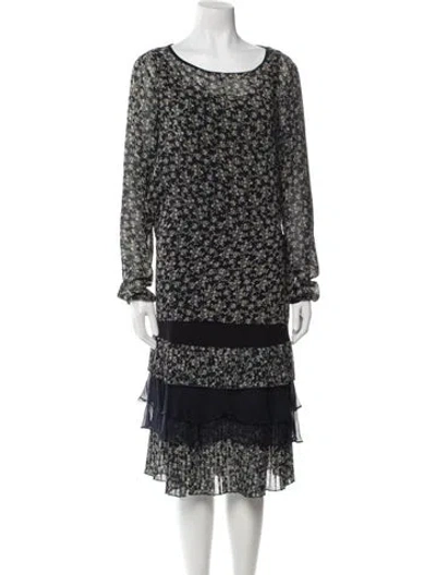 Pre-owned Twinset Virgin Wool Floral Print Dress Set In Black