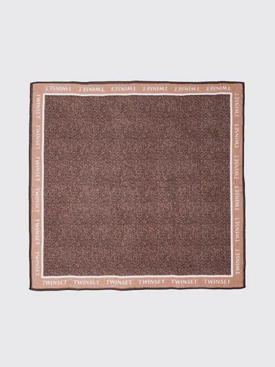 Twinset Viscose Blend Scarf With Animal Print In Brown