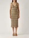Twinset Midi Dress With Zig Zag Motif With Slit In Ambra