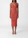 Twinset Openwork Knit Dress In Brown