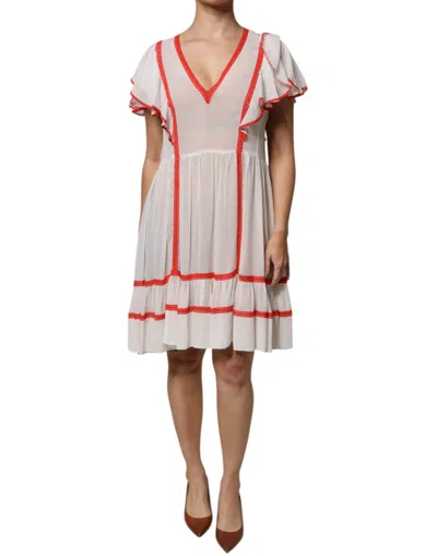 Pre-owned Twinset Viscose Ruffle Sleeves A-line Pleated Mini Women's Dress () In White
