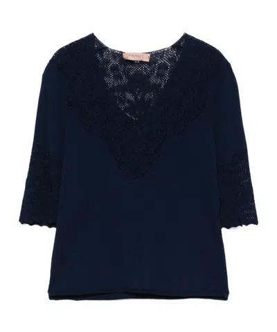 TWINSET TWINSET POINTELLE-DETAILED V-NECK T-SHIRT