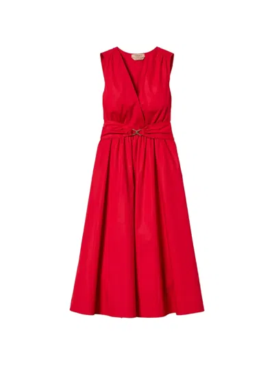 Twinset Sleeveless Midi Dress With Deep V-neckline In Red