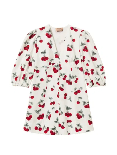 Twinset V-neck Cherry-print Mini Dress In White