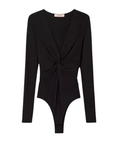 Twinset V-neck Gathered Bodysuit In Black
