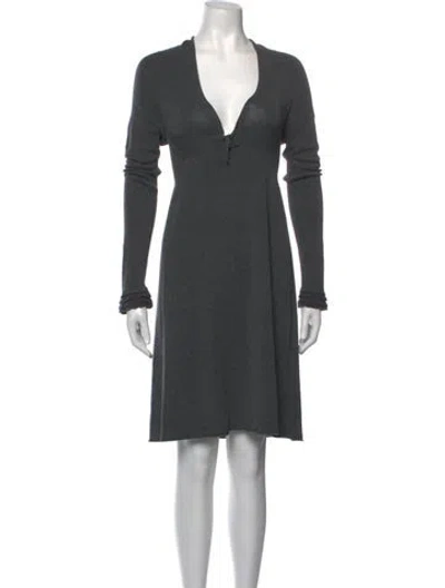 Pre-owned Twinset V-neck Knee-length Dress In Grey