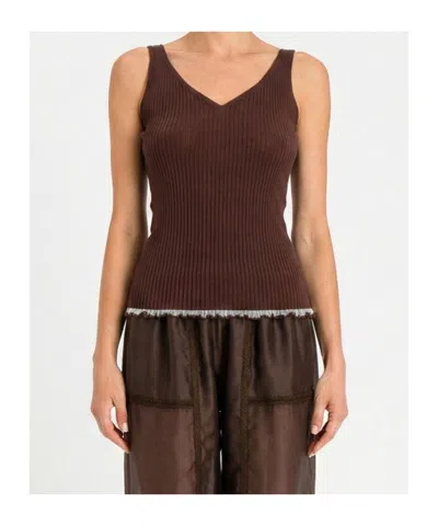 Twinset V-neck Knitted Vest In Brown