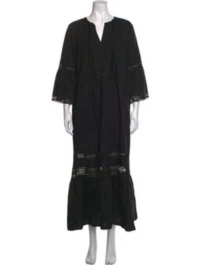 Pre-owned Twinset V-neck Long Dress In Black
