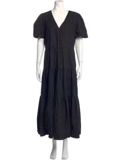 Pre-owned Twinset V-neck Long Dress In Black