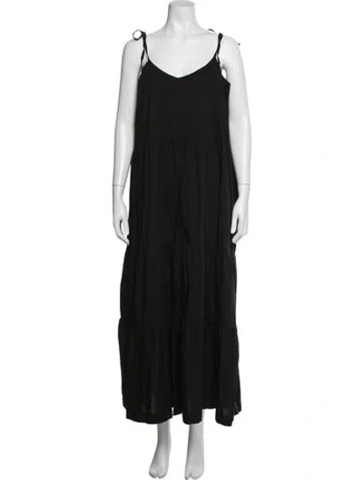 Pre-owned Twinset V-neck Long Dress In Black
