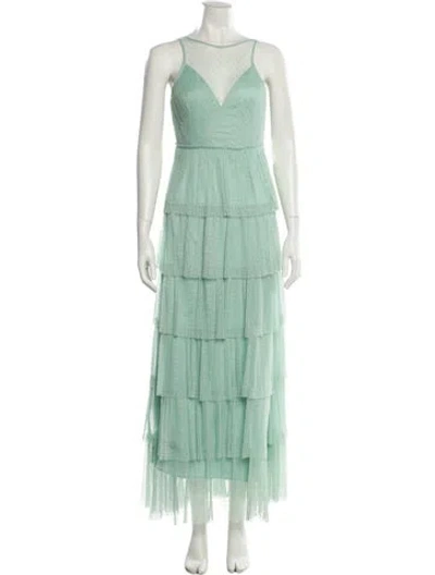 Pre-owned Twinset V-neck Long Dress In Green