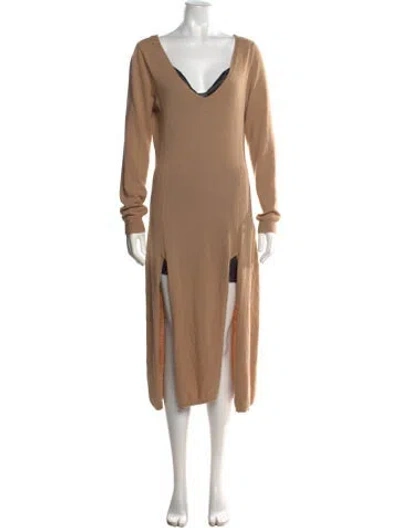 Pre-owned Twinset V-neck Long Dress In Neutral