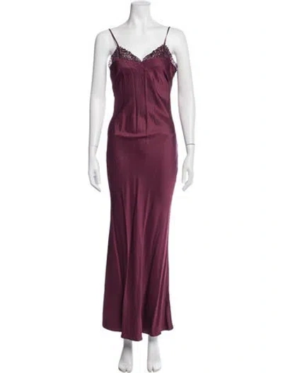 Pre-owned Twinset V-neck Long Dress In Purple
