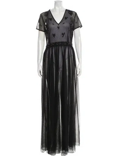 Pre-owned Twinset V-neck Long Dress W/ Tags In Black