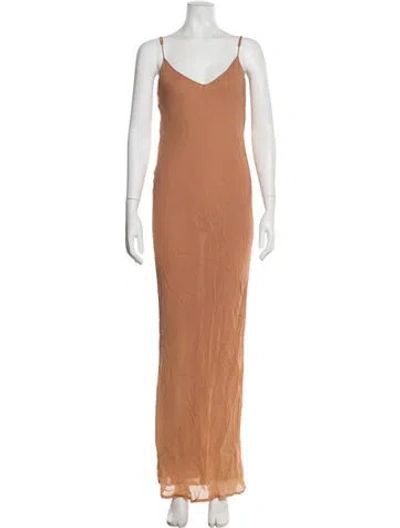 Pre-owned Twinset V-neck Long Dress W/ Tags In Neutral