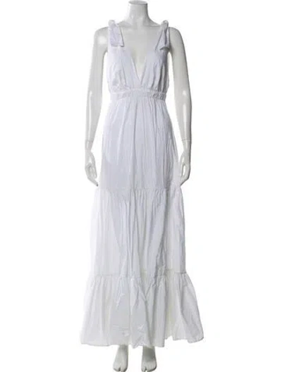 Pre-owned Twinset V-neck Long Dress In White