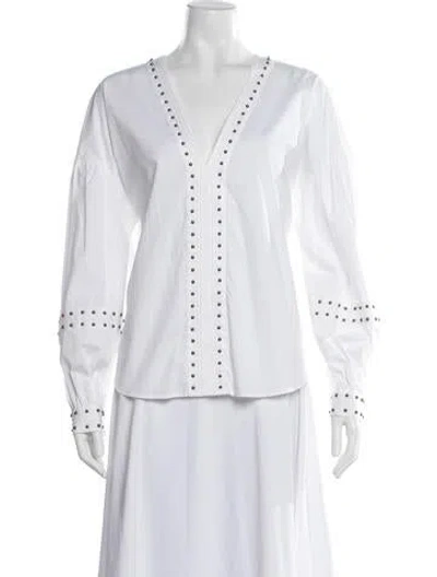 Pre-owned Twinset V-neck Long Sleeve Blouse In White