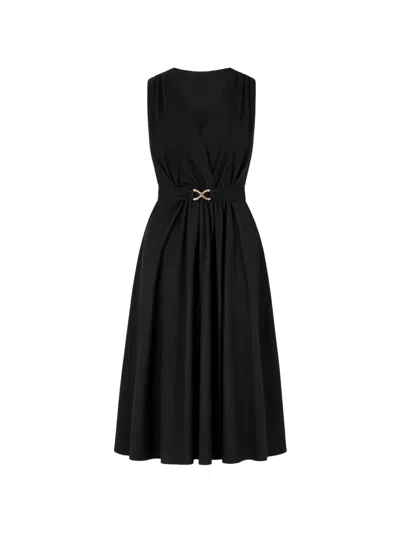 Twinset V-neck Midi Dress In Black