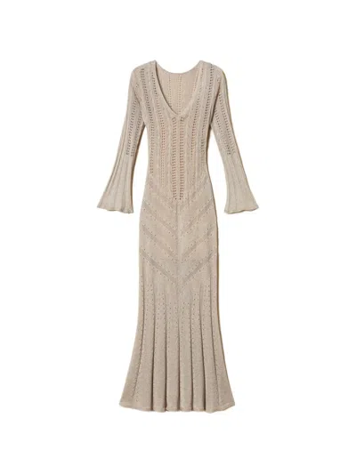Twinset V-neck Midi Dress In Neutral