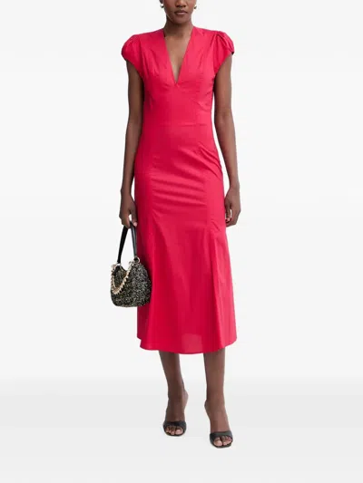 Twinset V-neck Midi Dress In Red