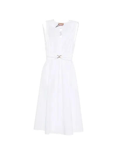 Twinset V-neck Midi Dress In White