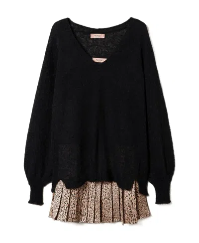 Twinset V-neck Panelled Minidress In Black