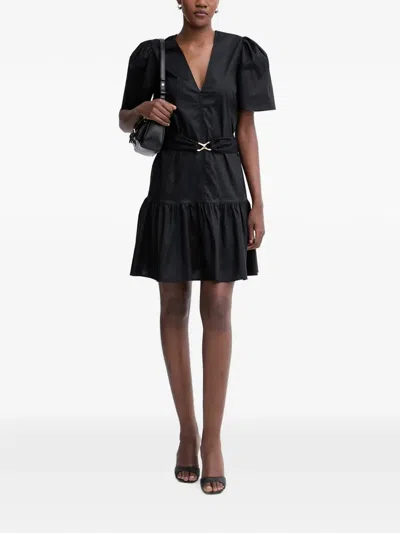 Twinset V-neck Puff-sleeve Midi Dress In Black