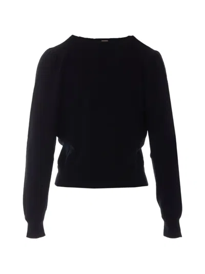 Twinset V-neck Puff-sleeve Sweater In Black