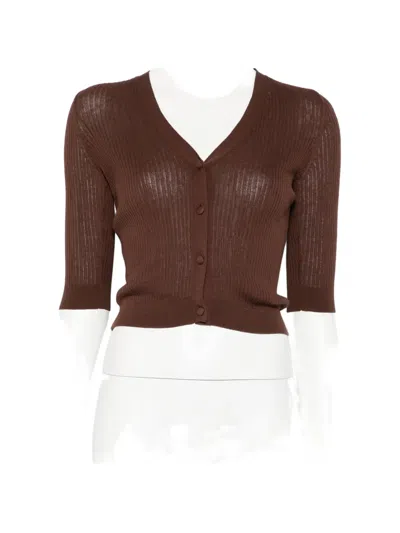 Twinset V-neck Ribbed Cardigan In Brown