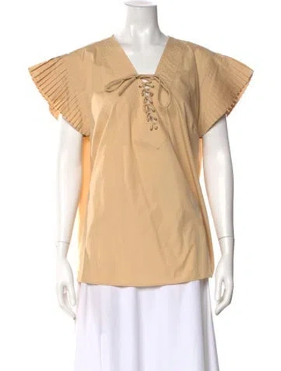 Pre-owned Twinset V-neck Short Sleeve Blouse In Neutral