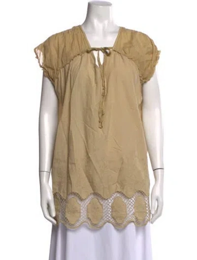 Pre-owned Twinset V-neck Short Sleeve Top In Neutrals
