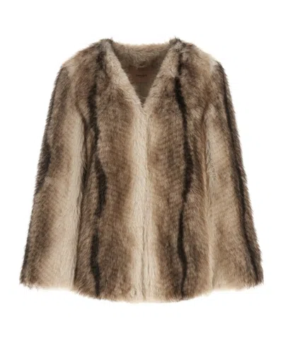 Twinset V-neck Striped Fur Garment In Multi