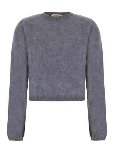 Twinset V-neck Tech Fabric Sweater With Long Sleeves And Regular Hem In Gray