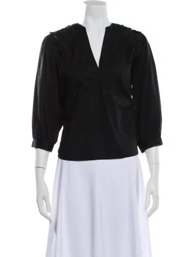 Pre-owned Twinset V-neck Three-quarter Sleeve Blouse In Black