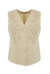 Twinset Waistcoat With Embroidery In Linen Blend In Madreperla