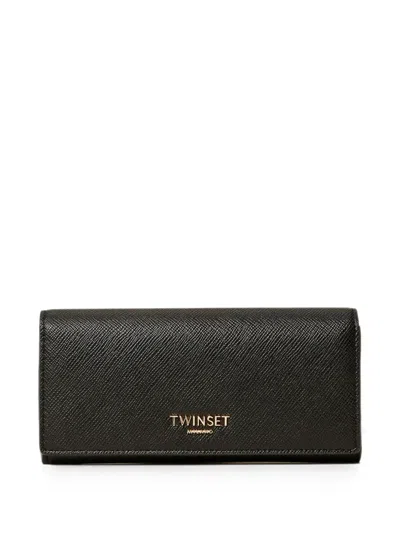 Twinset Wallet With Flap And Logo In Black