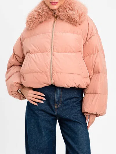 Twinset Water-repellent Cropped Puffer Jacket With Removable Faux Fur Collar In Pink