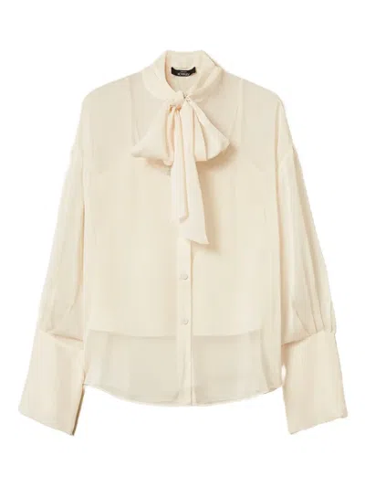 Twinset Tie-neck Long-sleeve Shirt In Neutral