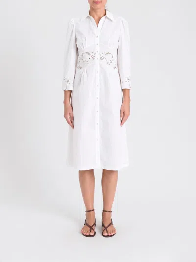 Twinset Cotton Chemisier Dress With Macramé Inserts In White