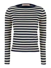 Twinset White And Black Top With Ribbed Design And All-over Striped Motif In Viscose Woman In Multicolor