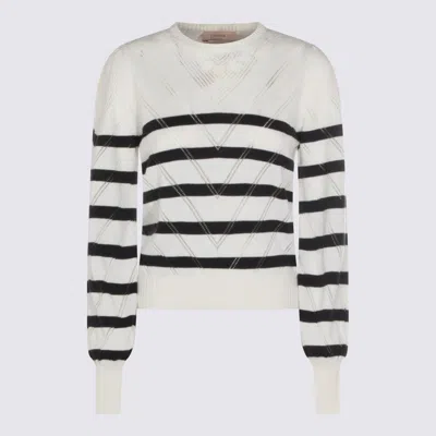 Twinset White And Blue Cotton Knitwear