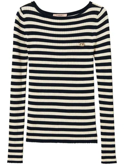 TWINSET WHITE AND NAVY SWEATERS