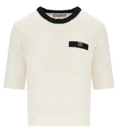Twinset White Black Cropped Top In Neutral