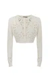 Twinset Cropped Floral Open-knit Cardigan In Beige