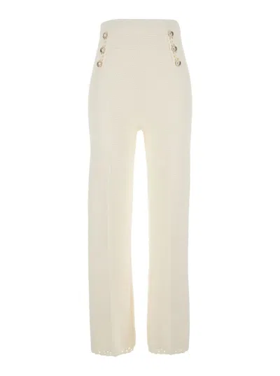 Twinset White Crochet Knit Pants In Viscose Blend Woman In Multi
