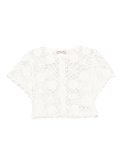 Twinset White Crochet-effect Top